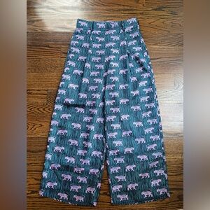 J.Crew Silk Wide leg Pants Size 2 leopard print 100% silk navy pink